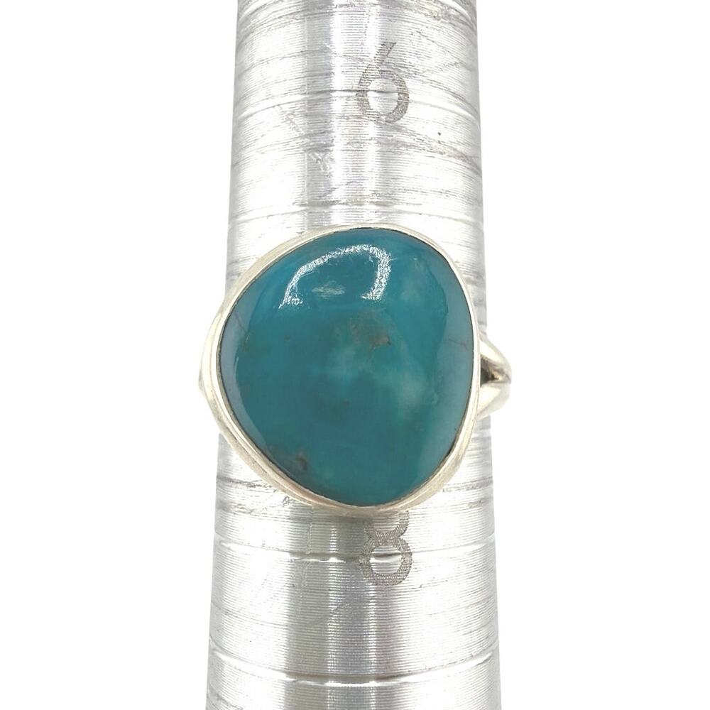 Freeform Larimar Split Shank 925 Sterling Silver Ring Size 7.5